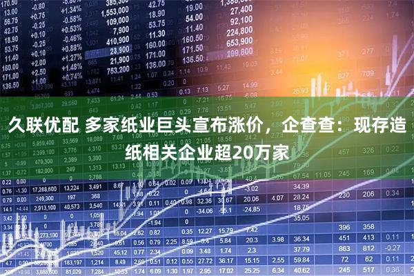 久联优配 多家纸业巨头宣布涨价，企查查：现存造纸相关企业超20万家